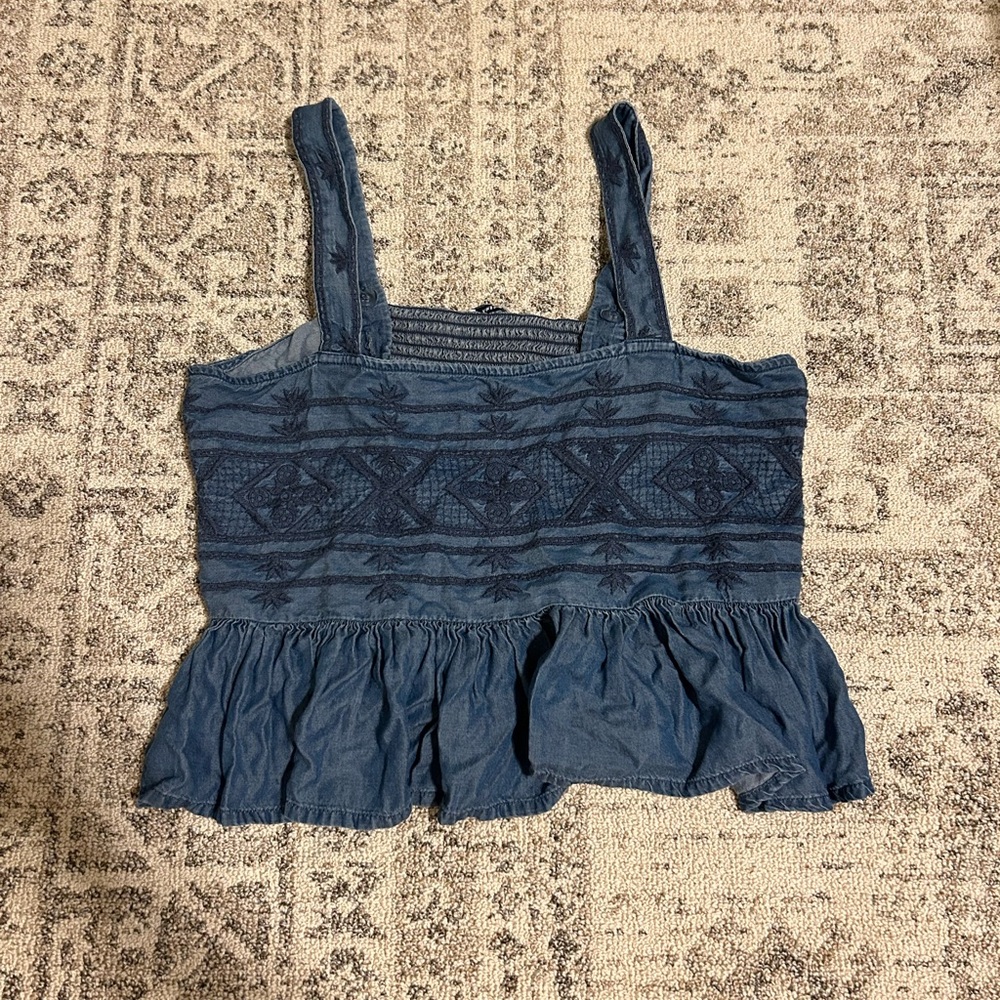American Eagle Faux Denim Adjustable Strap Tank Top